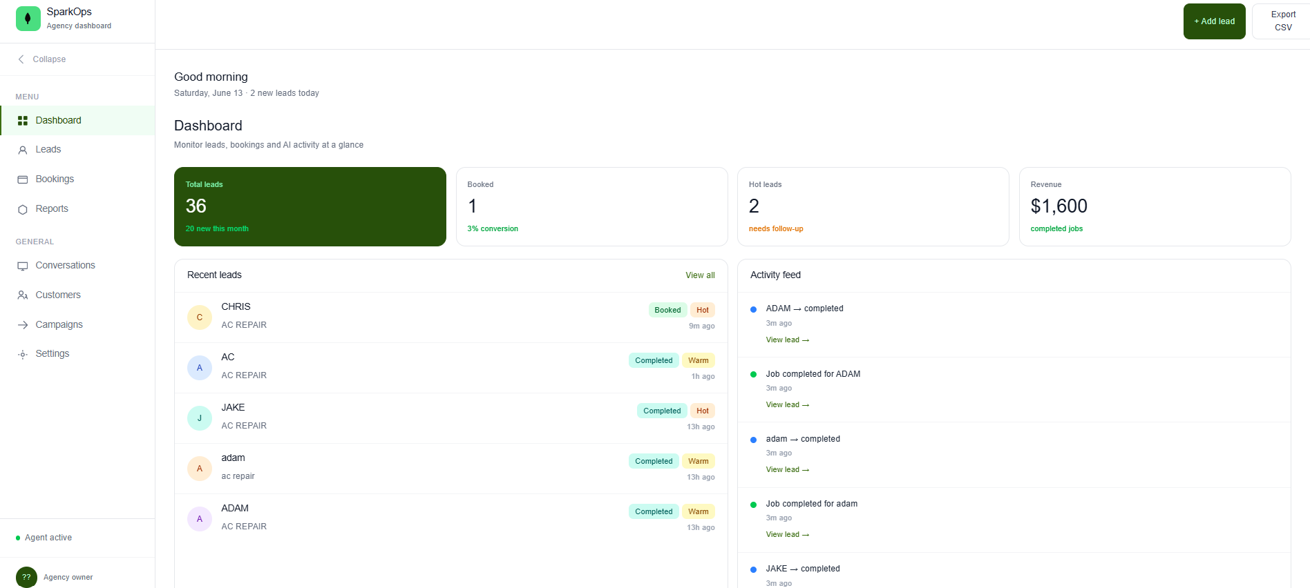 SparkOps dashboard
